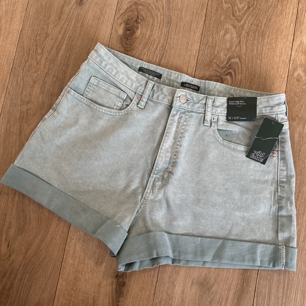 Wild Fable Green Super High‎ Rise Rolled Cuff Denim Shorts Womens Size 12 NWT